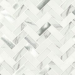 Bytle Bianco Herringbone Glass Metal and Stone Mosaic