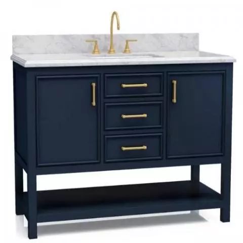 Manhattan Navy Blue 49 Single Sink, Single Bathroom Vanity With Marble Countertop