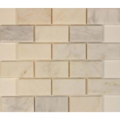Oriental White 2X 4 Polished Marble Bevel Mosaic