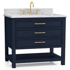 Manhattan Navy Blue 31" Single Sink Bathroom Vanity With Marble Countertop