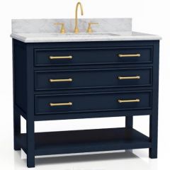 Manhattan Navy Blue 37" Single Sink Bathroom Vanity With Marble Countertop