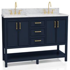 Manhattan Navy Blue 61" Double Sink Bathroom Vanity With Marble Countertop