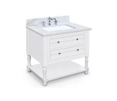 Elizabeth Dove White Single Sink 37" Bathroom Vanity With Marble Countertop