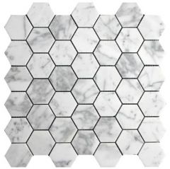 Italian Carrara White 2" Hexagon Polished Mosaic