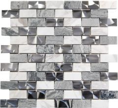 Stainless Steel and Gray Stone Mix  1"X2" Mosaic